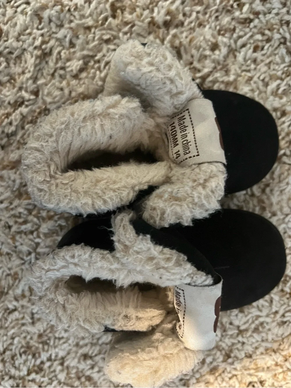 Keesky Toddler Winter Black Suede Booties & ivory Faux Fur Lining140mm 14cm US7